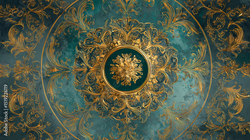 wall art for vintage interior design | decorative mythology | ethereal reverence | bronze and teal | ornamental hierarchy | circular halos | floral halo framing | gold ink overlay | aestheticism in