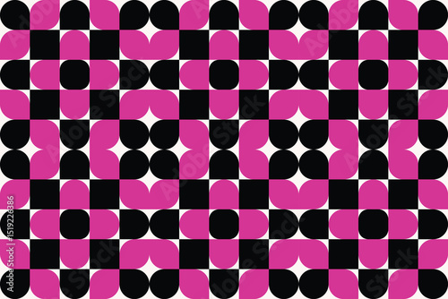 Abstract wallpaper with bold vivid pink shapes on a black background forming artistic graphics, perfect for digital design, posters, or modern backdrops.