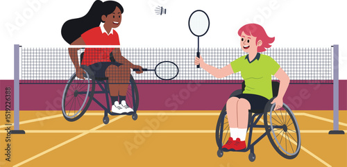 Badminton Paralympic Athlete in Wheelchair Cartoon
