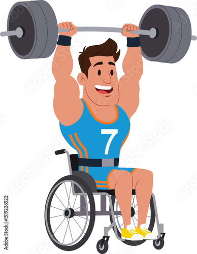Heavy Lifter Paralympic Athlete in Wheelchair Cartoon