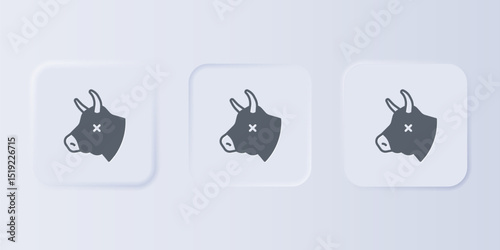 Grey Cow head icon isolated on grey background. Set icons in square buttons. Vector