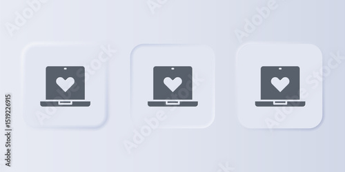 Grey Dating app online laptop concept icon isolated on grey background. Female male profile flat design. Couple match for relationship. Set icons in square buttons. Vector