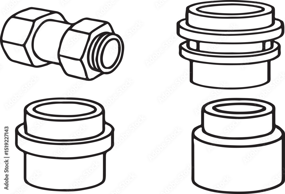 Obraz premium PVC Pipe Fitting Vector Illustration – Plumbing and Construction Components.