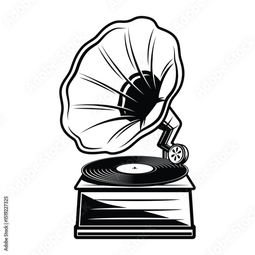 Wood Portable Vinyl Record Player vintage classic retro silhouette icon vector illustration design on white background