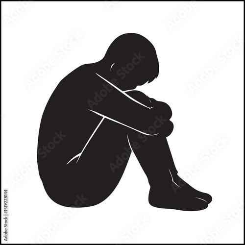 Lonely person knees to chest silhouette