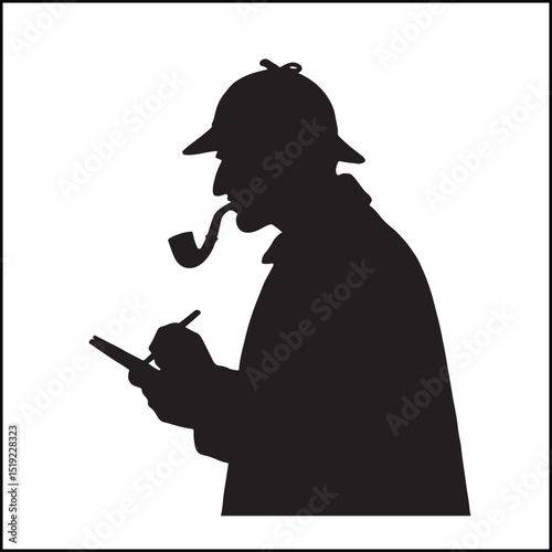 Sherlock Holmes with pipe and notebook silhouette