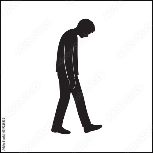 Walking slowly with head down silhouette