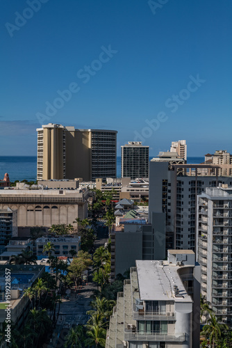 Waikīkī  is a Honolulu neighborhood and the eponymous Waikīkī beach on its south shore, on the island of Oʻahu in the U.S. state of Hawaii. photo