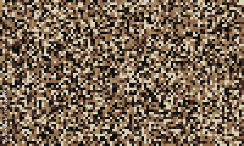 Abstract pixelated camouflage pattern in earth tones.  Ideal for backgrounds, textures, or design elements needing a subtle yet impactful visual.  Evokes a sense of concealment and mystery.