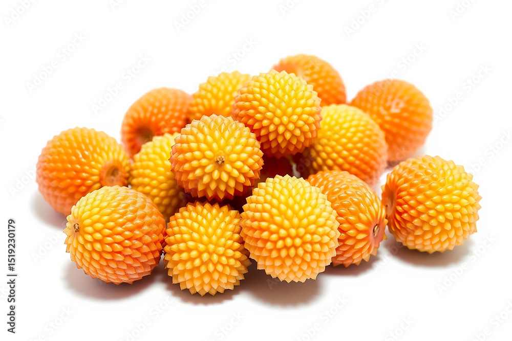 Fototapeta premium Stock photo of arbutus unedo fruits, strawberry tree fruit isolated ( Genareted By Ai)