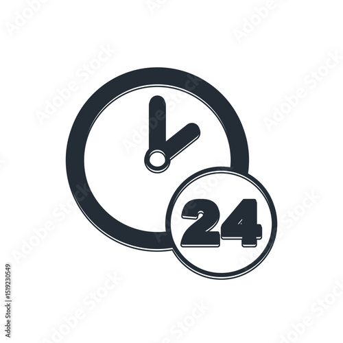 Black Clock 24 hours icon isolated on white background. All day cyclic icon. 24 hours service symbol. Vector