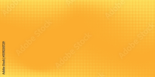Yellow orange halftone pattern. Retro comic gradient background. Square pixilated dot cartoon texture. Pop art faded gradient pattern
