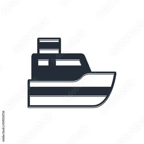 Black Ship line path of ship sea route with start point GPS and black line icon isolated on white background. Vector