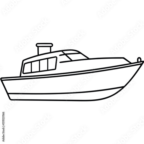 Outline Illustration of a Motorboat on White Background