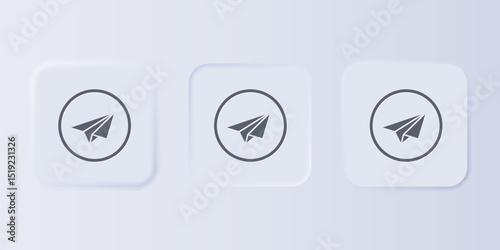 Grey Paper plane icon isolated on grey background. Paper airplane icon. Aircraft sign. Set icons in square buttons. Vector
