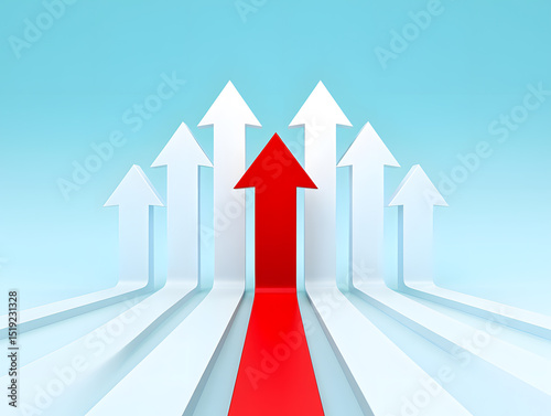 Red arrow leading white arrows upward growth success achievement