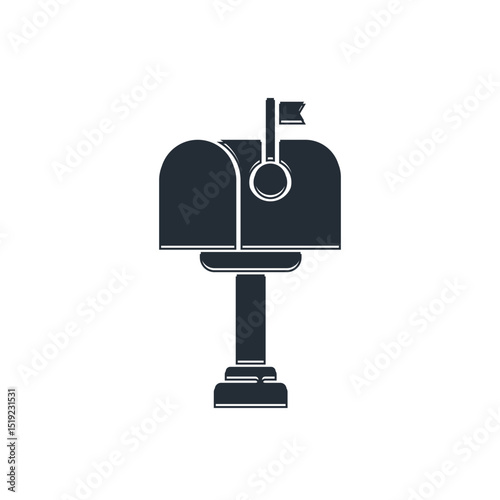 Black Mail box icon isolated on white background. Mailbox icon. Mail postbox on pole with flag. Vector