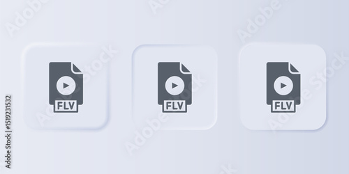 Grey FLV file document video file format. Download flv button icon isolated on grey background. FLV file symbol. Set icons in square buttons. Vector