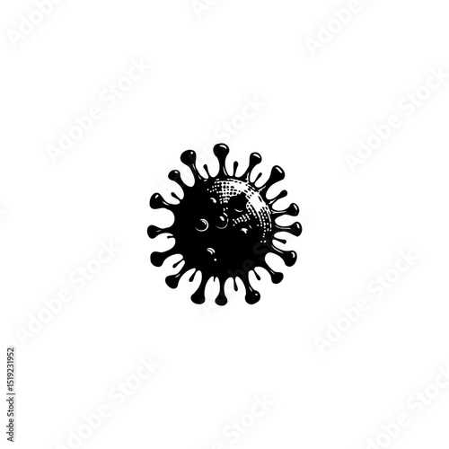 Monochromatic depiction of a virus particle with detailed internal structures