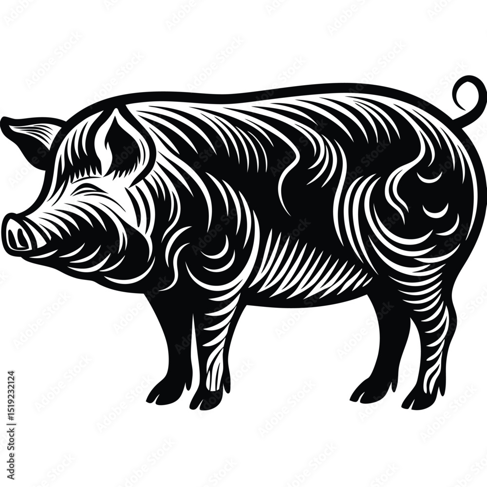 Fototapeta premium Pig Silhouette on White Background