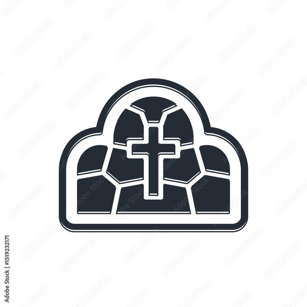 Obraz premium Black Stained glass ancient cathedral, temple, church icon isolated on white background. Vector