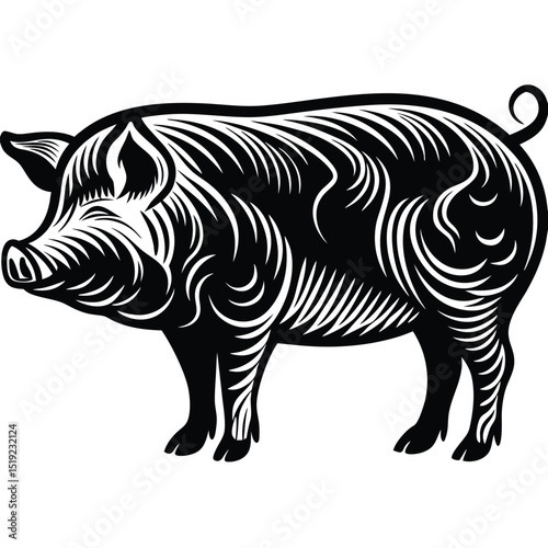 Pig Silhouette on White Background