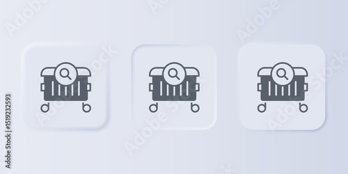 Grey Searching for food in trash can on streets outdoors icon isolated on grey background. Homelessness and poverty concept. Set icons in square buttons. Vector