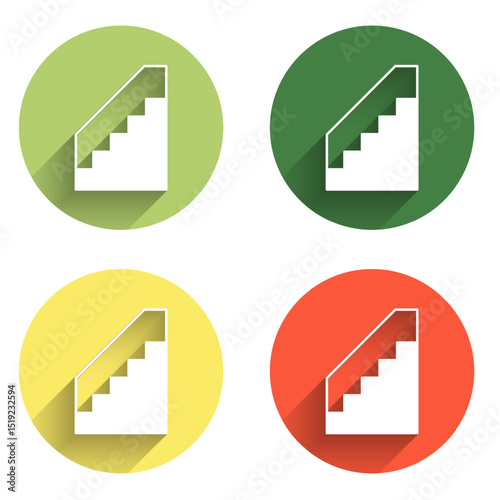Set Stairs up icon isolated with long shadow background. Color circle button. Vector