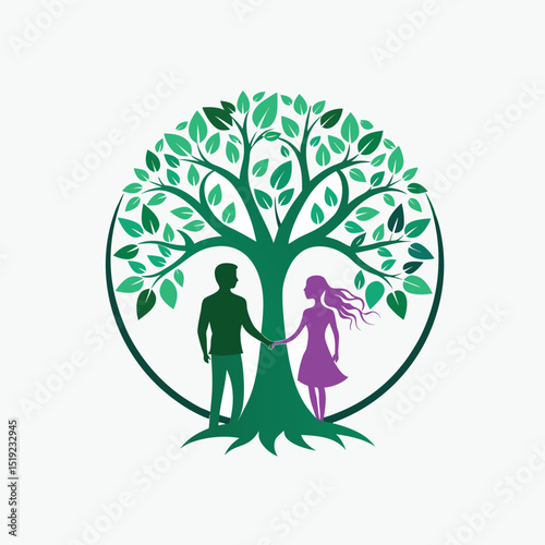 Tree of life decoration with vector silhouettes of forever friendship with Adobe Illustrator Artwork