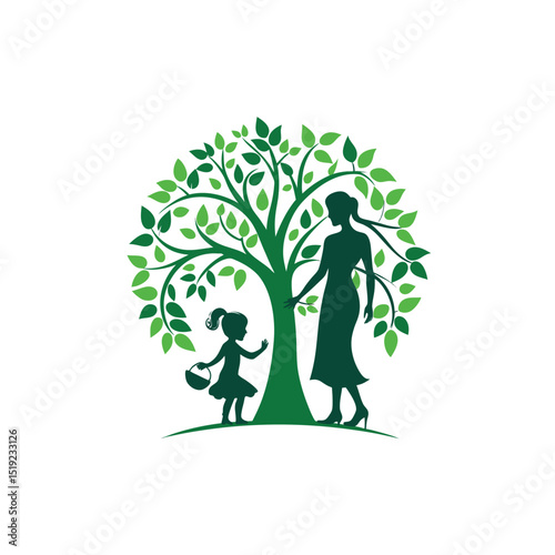 Tree of life decoration with vector silhouettes of mother & daughter's love with Adobe Illustrator Artwork