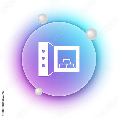 White Safe with gold bars icon isolated on white background. Precious metals on deposit in bank. Metallic treasury. Reliable data protection. Blue and purple gradient circle background. Vector