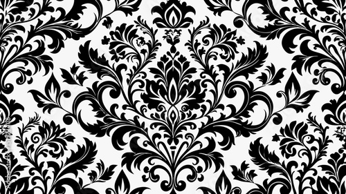 Elegant Vintage Damask Seamless Pattern in Black and White for Luxury Wallpaper and Classic Textile Design