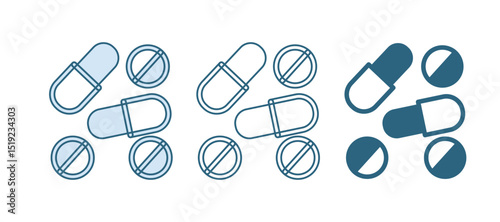 Blue Medicine pill or tablet icon isolated on white background. Capsule pill and drug sign. Pharmacy design. Vector