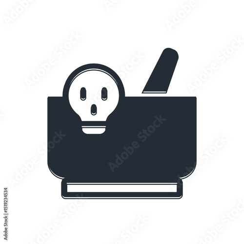 Black Mortar and pestle icon isolated on white background. Vector