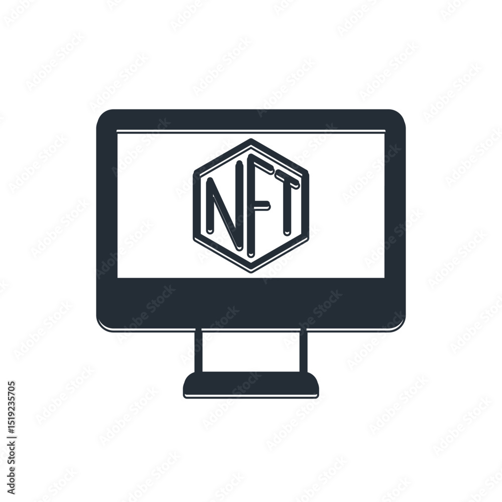 Black Monitor with art store app icon isolated on white background. Technology of selling NFT tokens for cryptocurrency. Non fungible token concept. Vector Black Monitor with art store app icon isolated on white background. Technology of selling NFT tokens for cryptocurrency. Non fungible token concept. Vector