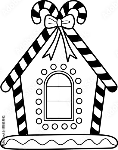 Festive candy cane gingerbread house coloring page