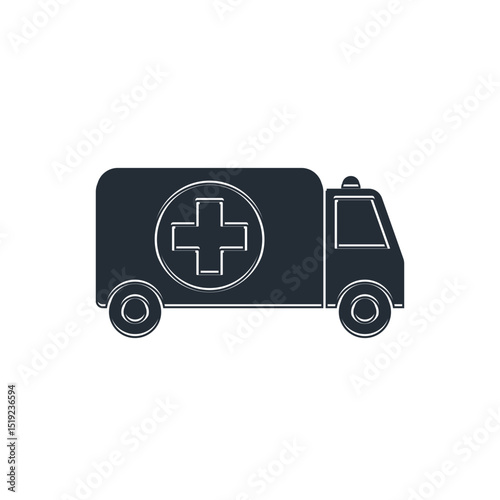 Black Ambulance and emergency car icon isolated on white background. Ambulance vehicle medical evacuation. Vector