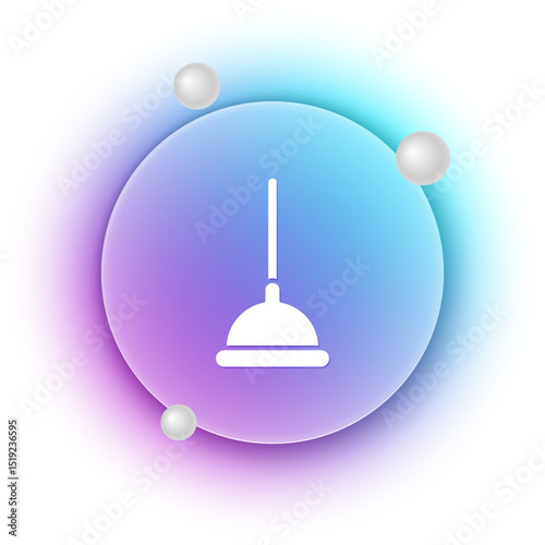 White Rubber plunger with wooden handle for pipe cleaning icon isolated on white background. Toilet plunger. Blue and purple gradient circle background. Vector