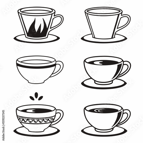 Six different coffee cup illustrations