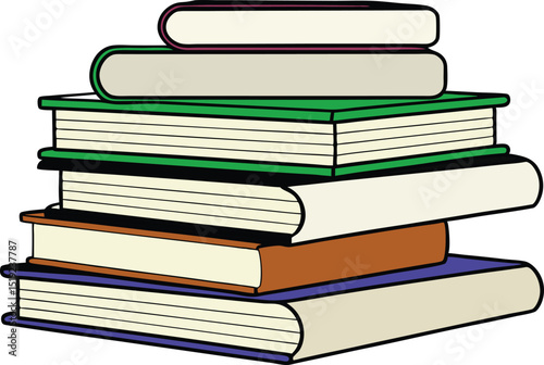 Stack of colorful books in cartoon style perfect for education, library, and learning visuals. Ideal for school, reading, or academic design projects. High-quality vector illustration for print or dig