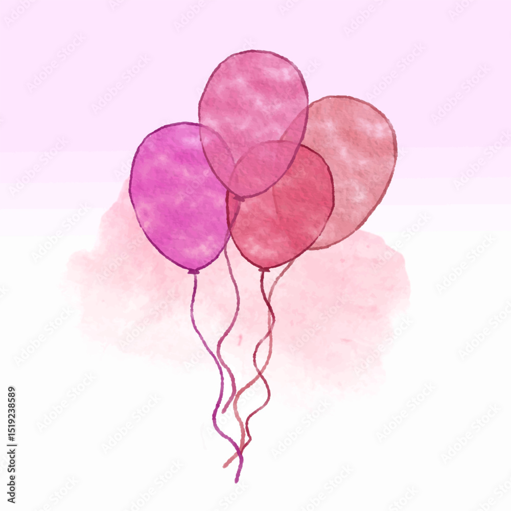 Fototapeta premium Watercolor Illustration of Colorful Balloons with Pastel Background