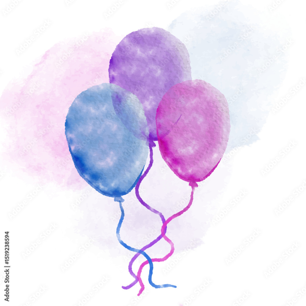 Fototapeta premium Watercolor Illustration of Colorful Balloons with Pastel Background