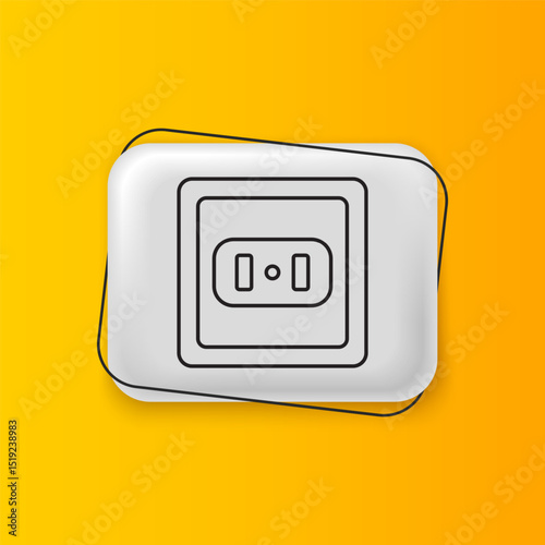 Black Electrical outlet icon isolated on yellow background. Power socket. Rosette symbol. Silver rectangle button. Vector