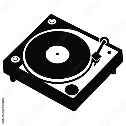 DJ Turntable Silhouette on White Background