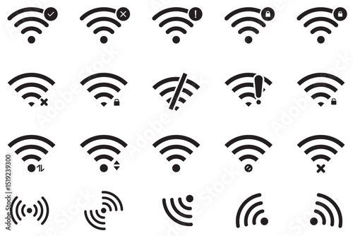 Wi-fi icon set for interface design. Wireless wi-fi hotspot signal sign collection. Wireless and Network vector icon design. Internet sign. Stock vector illustration.