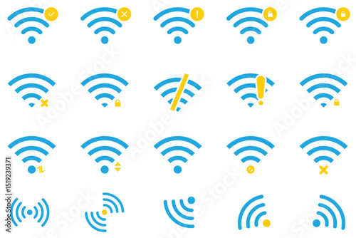 Wi-fi icon set for interface design. Wireless wi-fi hotspot signal sign collection. Wireless and Network vector icon design. Internet sign. Stock vector illustration.