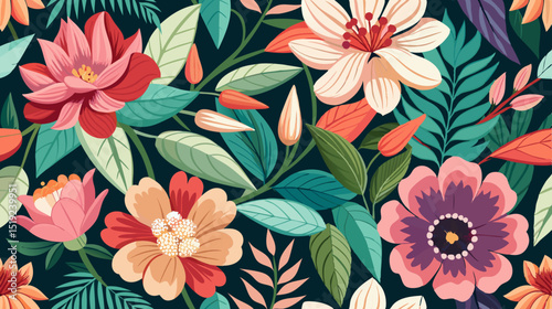 color seamless pattern with flowers background vector