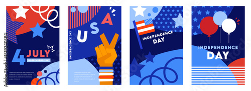 USA Independence Day background. 4th of July design with American flag, icons and symbols. Colorful Abstract Geometric Background. Modern colorful concept design. holiday banner, poster, greeting card