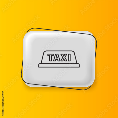 Black Taxi car roof icon isolated on yellow background. Silver rectangle button. Vector