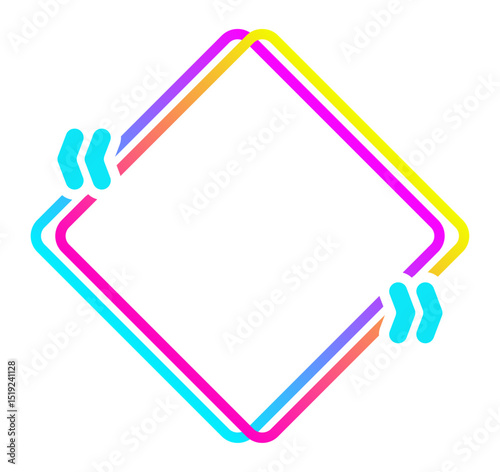 Gradient colored quote frame with double outline forming a rhombus shape with rounded corners and quotation marks at the corners, isolated vector illustration on white background